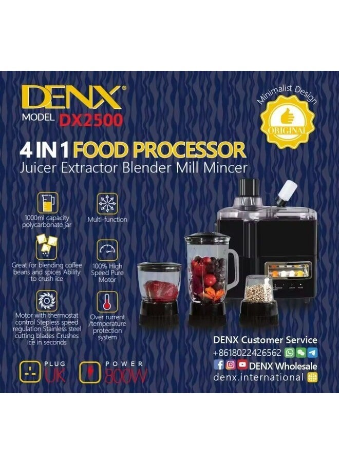 Denx 4 In 1 Food Processor And Juicer Extractor Blender Mill Mincer 800W - Image 3