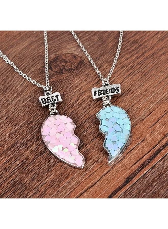BFF Puzzle Heart Necklace Set for 2, Blue & Pink Sequin, Best Friend Forever Gift for Teen Girls - Image 5
