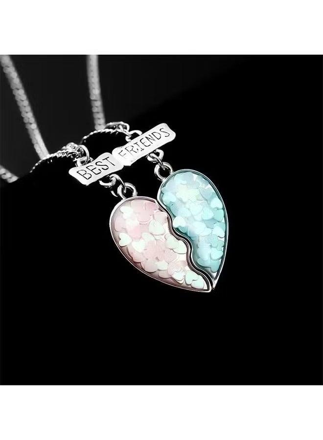 BFF Puzzle Heart Necklace Set for 2, Blue & Pink Sequin, Best Friend Forever Gift for Teen Girls - Image 3