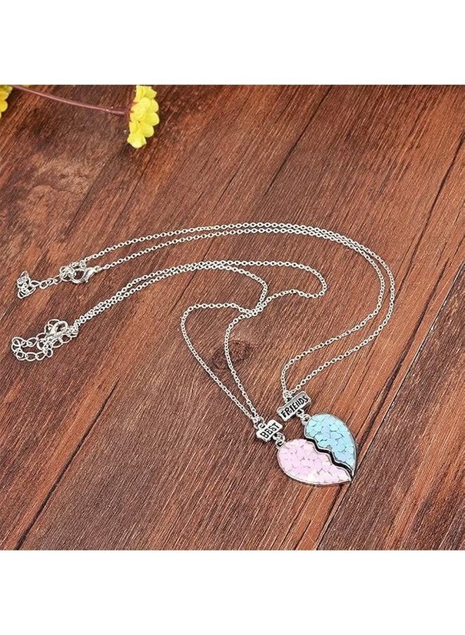BFF Puzzle Heart Necklace Set for 2, Blue & Pink Sequin, Best Friend Forever Gift for Teen Girls - Image 2