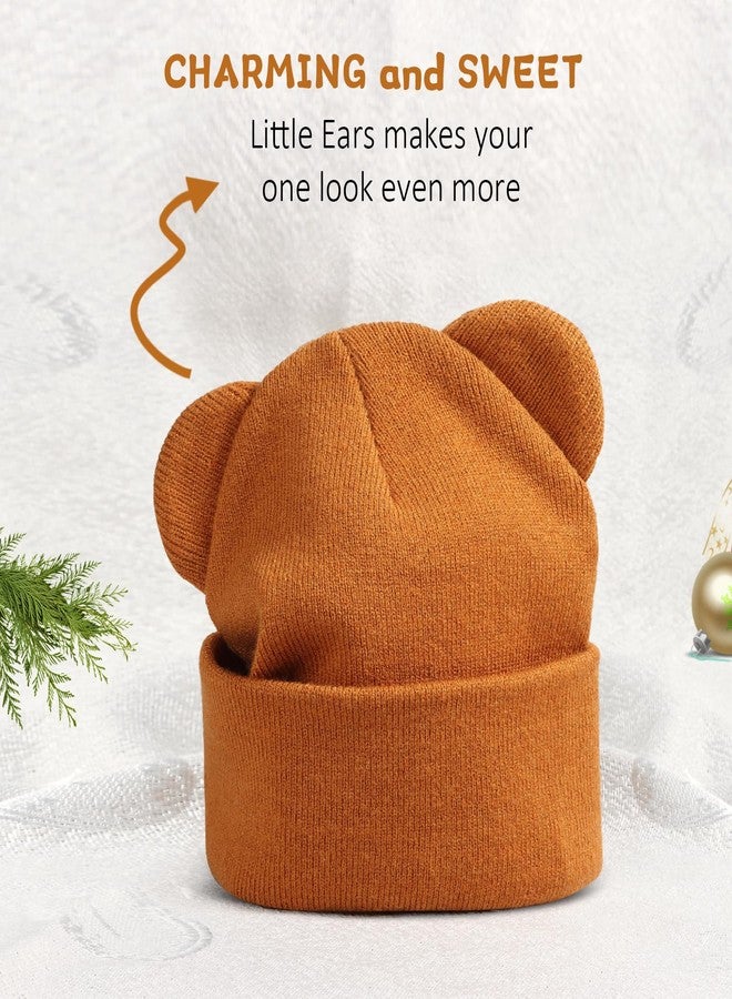 Weradau Baby Winter Beanie Hat Bear Ears for Kids Soft Knit Boys Girls Beanie Winter Warm, Beige & Caramel & Black 3pcs, 6-36 Months - Image 3