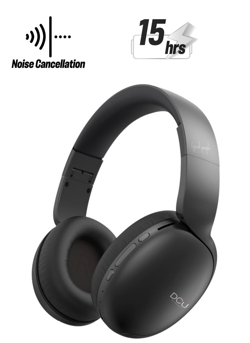 DCU TECNOLOGIC DCU Multifunction Bluetooth Wireless headphones Black, with Memory card slot, Passive Noise Cancellation, Soft and comfortable to ears.  - Image 1