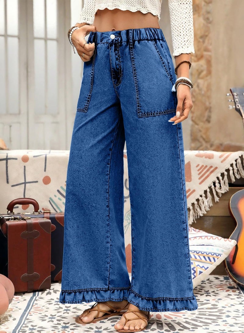 Astylish Summer 2026 Straight Leg Jeans for Women Elastic High Waisted Stretchy Denim Pants Casual Capris Baggy Jean Trousers with Big Pockets Sky Blue Size 8 - Image 3