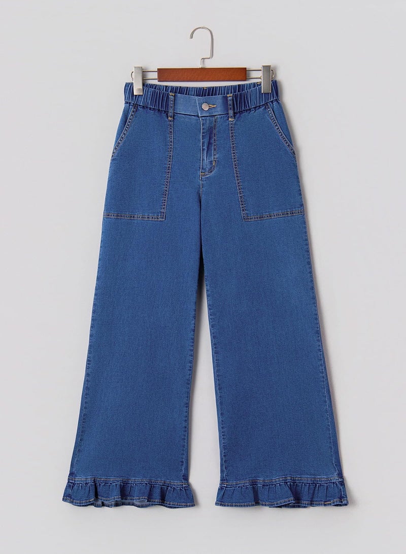Astylish Summer 2026 Straight Leg Jeans for Women Elastic High Waisted Stretchy Denim Pants Casual Capris Baggy Jean Trousers with Big Pockets Sky Blue Size 8 - Image 5