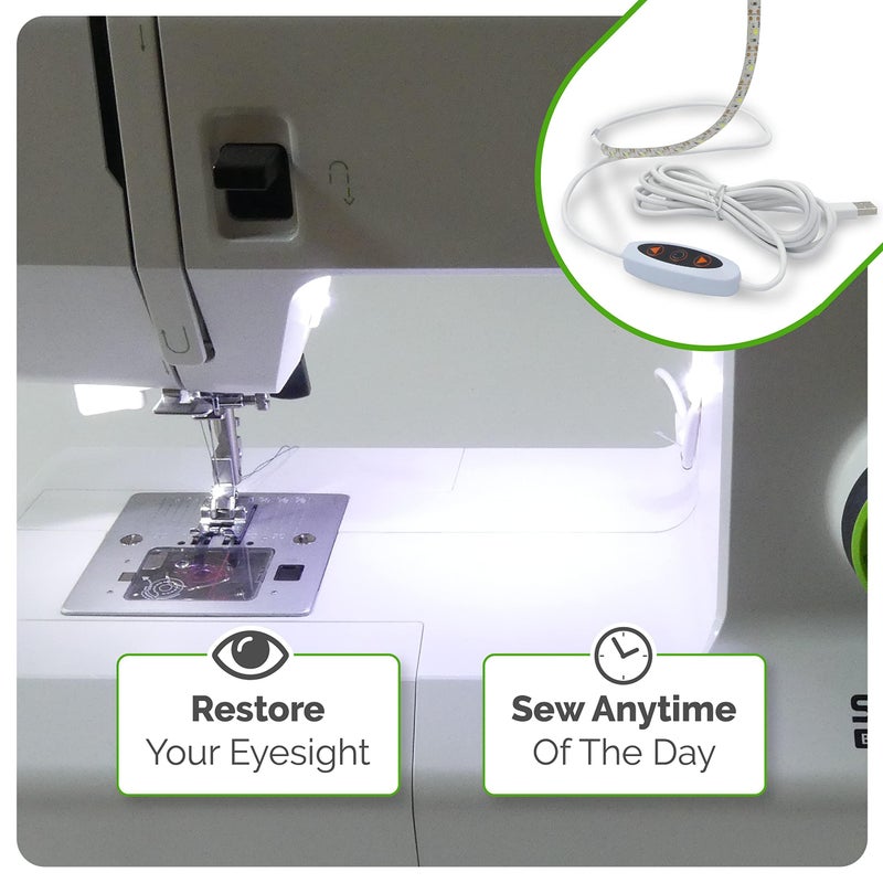 Madam Sew شريط إضاءة ماكينة الخياطة مادام سو | شريط إضاءة LED USB بطول 12 بوصة، أضواء بيضاء نظيفة لبراذر، جانومي، بيبي لوك، بف | قابل للتعتيم، سلك طاقة بطول 98 بوصة، ومشابك متضمنة - Image 3