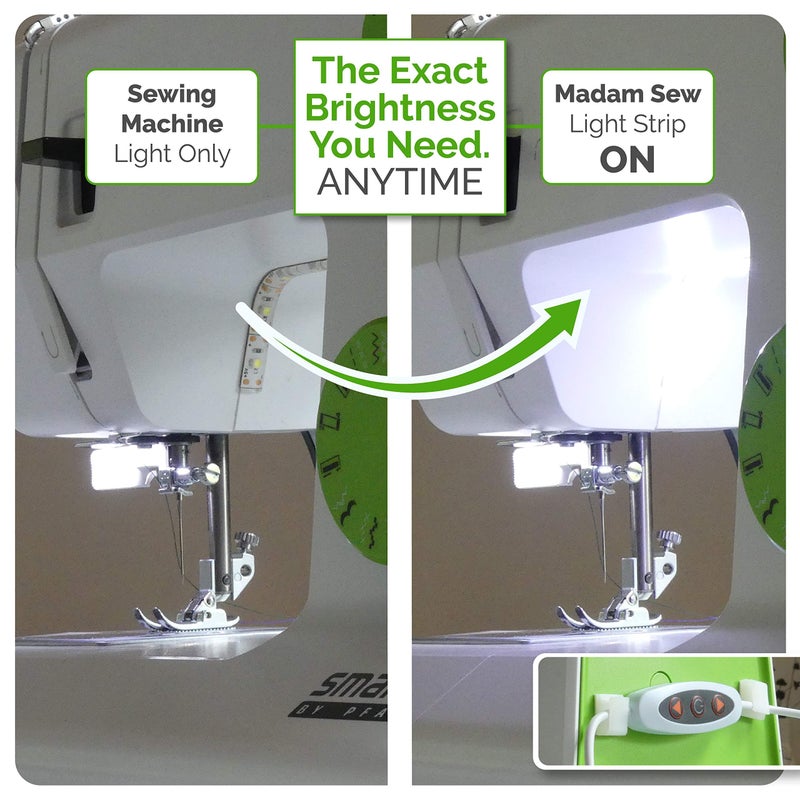 Madam Sew شريط إضاءة ماكينة الخياطة مادام سو | شريط إضاءة LED USB بطول 12 بوصة، أضواء بيضاء نظيفة لبراذر، جانومي، بيبي لوك، بف | قابل للتعتيم، سلك طاقة بطول 98 بوصة، ومشابك متضمنة - Image 5