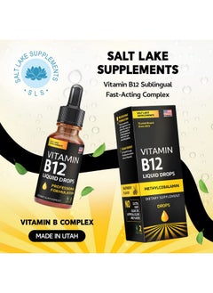 Vitamin B12 Liquid Drops - Vegan B12 Liquid Methylcobalamin Fast-Acting Complex - Sublingual B Complex Liquid w/ Vitamin B2, B3, B6, & B12 - Non-GMO, No Dairy, Soy & Sugar, Raspberry Flavor, 2 fl. oz.