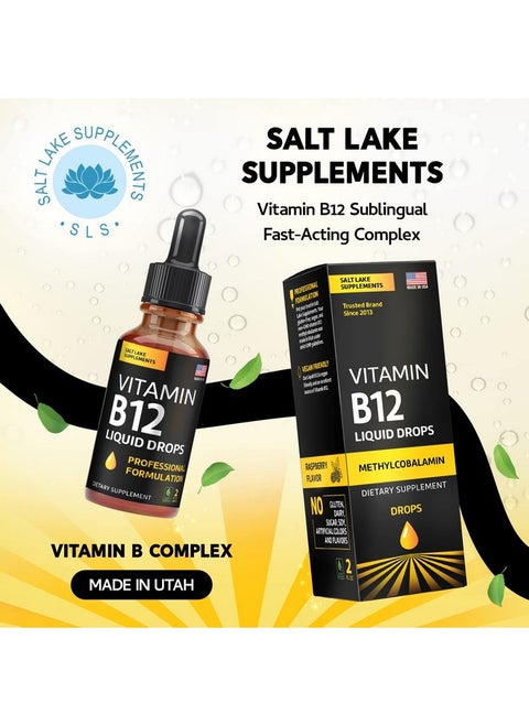 Vitamin B12 Liquid Drops - Vegan B12 Liquid Methylcobalamin Fast-Acting Complex - Sublingual B Complex Liquid w/ Vitamin B2, B3, B6, & B12 - Non-GMO, No Dairy, Soy & Sugar, Raspberry Flavor, 2 fl. oz.