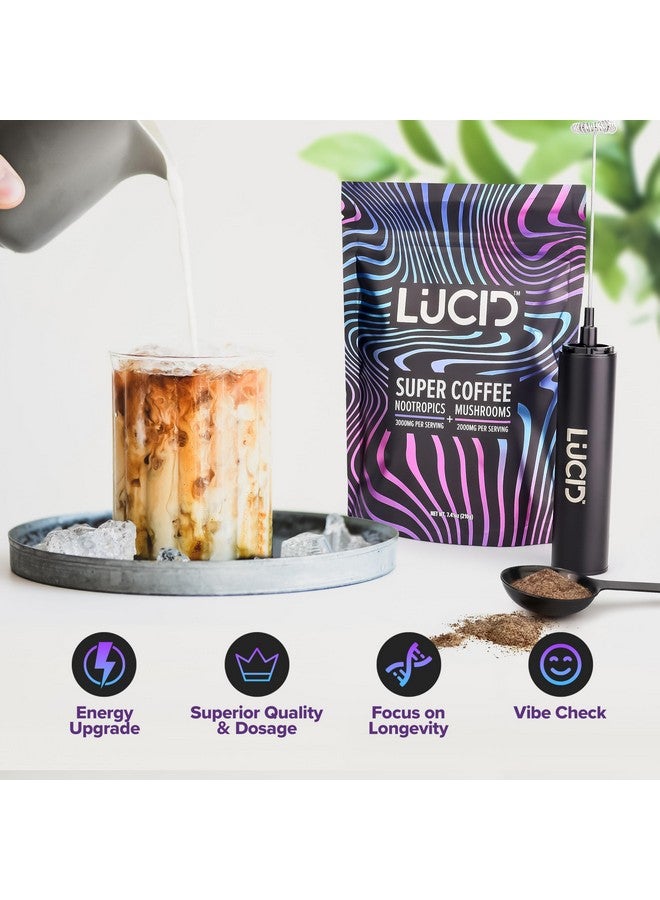 Lucid Superfood Organic Mushroom Coffee with Nootropics - Lion's Mane, Tremella, Cordyceps & Turkey Tail - Instant Mushroom Coffee Focus Brain Health - Alpha GPC, L-Theanine, Ginko Biloba - USA Made - Image 2