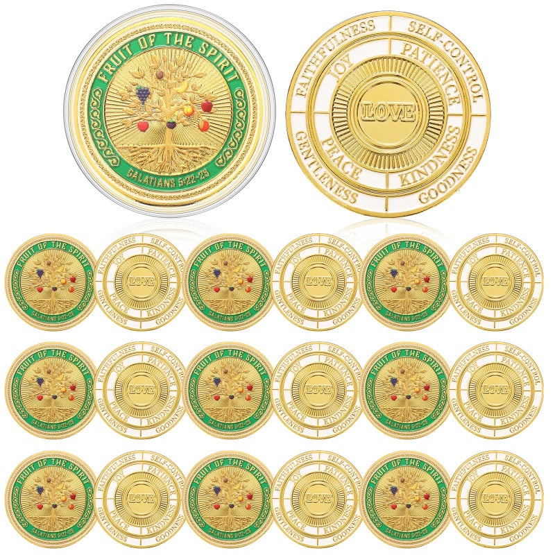 Siifert 20 Pcs Christian Fruit of The Spirit Coins Love Joy Peace Patience Kindness Tokens Coins Funny Christian Gifts Challenge Pocket Token for Prayer - Image 3