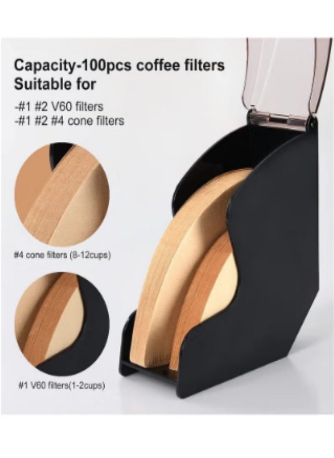 HALAMODO - Hand-Drip Coffee Filter Holder With Dust-Proof Cover,Coffee Filter Box Suit For #01,#02 And V60 Filter Paper Size, Storage Capacity of 100 Pcs Paper Filters - Image 1