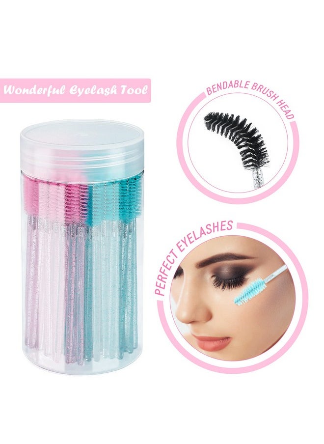 g2plus 100Pcs Crystal Mascara Wands Disposable Eyelash Eyebrow Spoolie Brush For Makeup Eyelash Extensions (Blue+Pink)  - Image 3