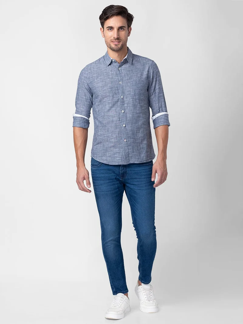 globus Globus Men Navy Blue Solid Regular Fit Casual Shirt