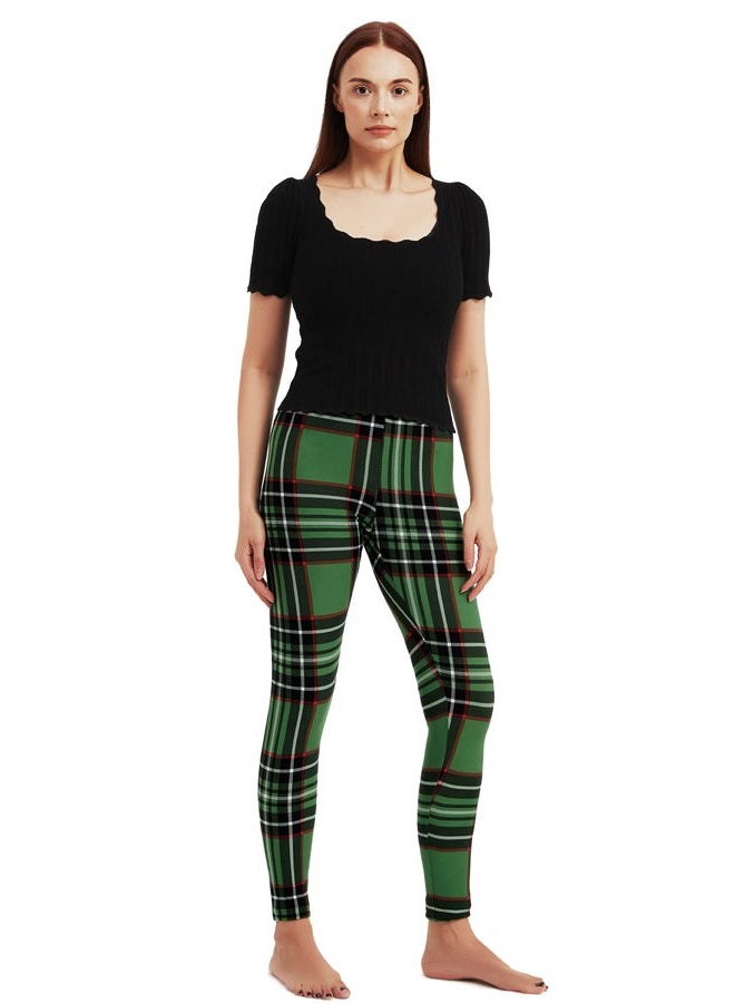 sissycos Women's 80s Leggings Artistic Splash Printed Buttery Soft Stretchy Pants, Green Check, Large-XX-Large - Image 4