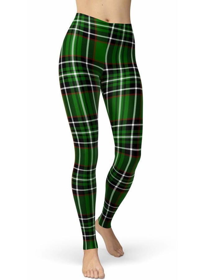 sissycos Women's 80s Leggings Artistic Splash Printed Buttery Soft Stretchy Pants, Green Check, Large-XX-Large - Image 1