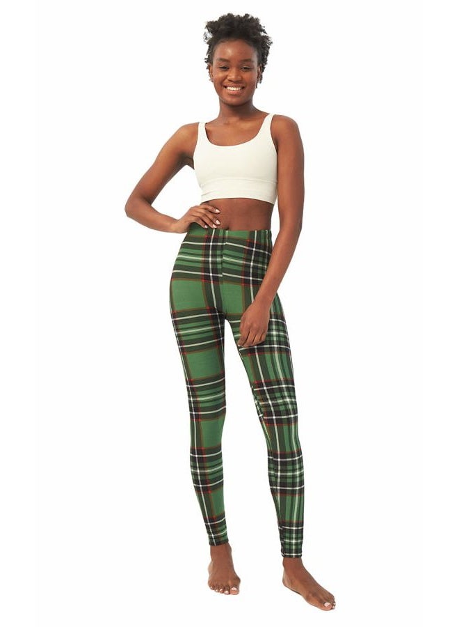 sissycos Women's 80s Leggings Artistic Splash Printed Buttery Soft Stretchy Pants, Green Check, Large-XX-Large - Image 5