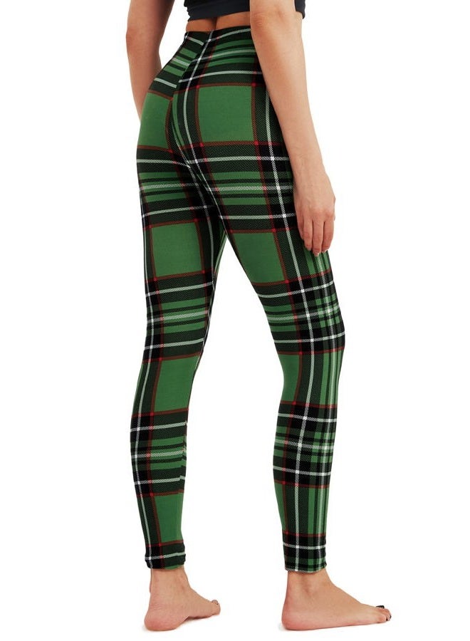 sissycos Women's 80s Leggings Artistic Splash Printed Buttery Soft Stretchy Pants, Green Check, Large-XX-Large - Image 2