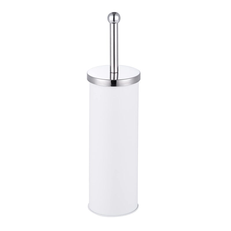 Novel Solutions Toilet Brush with Holder  Round Lid and Strong Dense Bristles Durable Stainless Steel Handle Compact Design  White