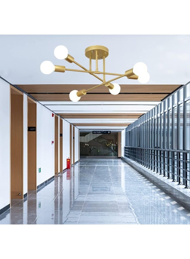 Retro Industrial Style LED Chandeliers 6 Lights E27 Base Golden - Image 3