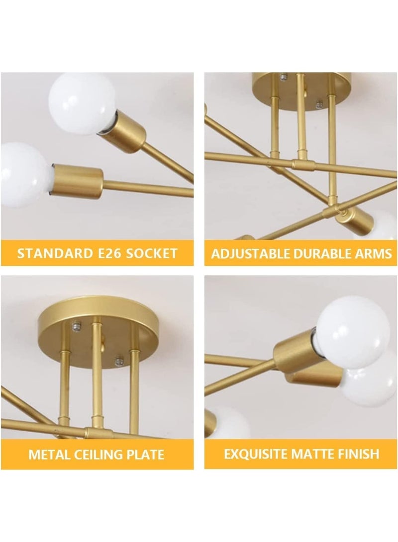 Retro Industrial Style LED Chandeliers 6 Lights E27 Base Golden - Image 4