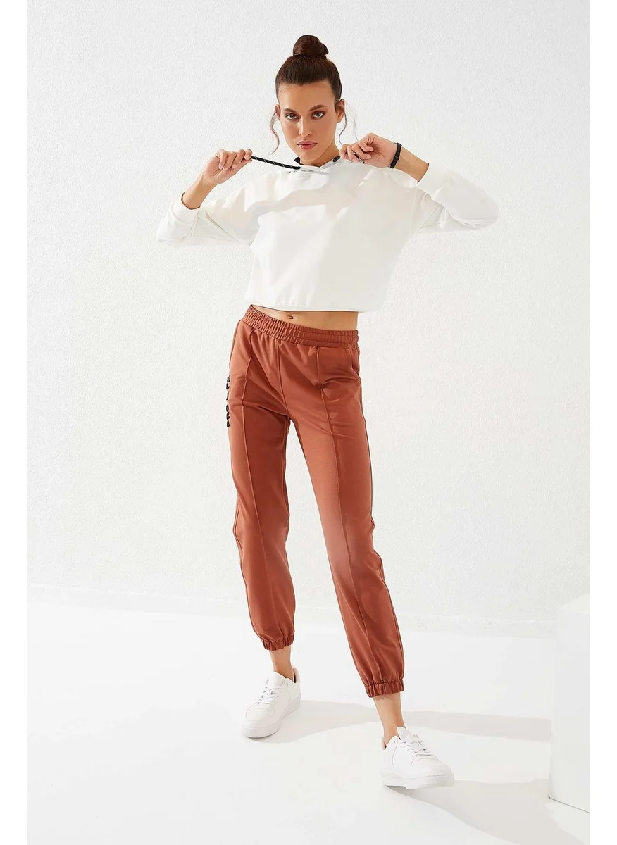 Tommy Life Cinnamon Women's Text Embroidered Slim Cut Elastic Leg Tracksuit Bottoms-94571