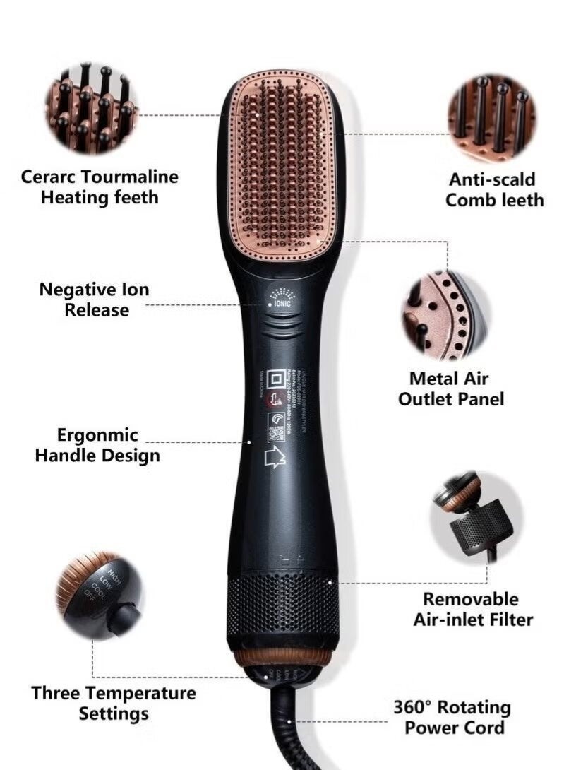 Ceramic Hair Dryer & Styler 2-in-1 – Fast Drying, Frizz-Free, Smooth & Shiny Hair, Adjustable Heat & Speed, Salon-Quality Styling for All Hair Types – Black & Beige