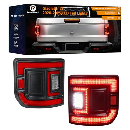 RoadandLord Gladiator JT Tail Lights, LED Tail Lights Compatible with 2020-25 Jeep Gladiator JT, JT Flush Mount LED TailLights Reverse Turn Signal Running Lamps Rear Light (versions without blind spot monitors) - Image 1