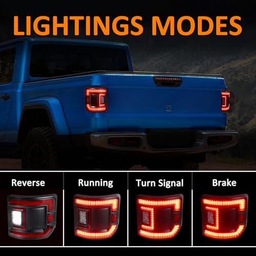 RoadandLord Gladiator JT Tail Lights, LED Tail Lights Compatible with 2020-25 Jeep Gladiator JT, JT Flush Mount LED TailLights Reverse Turn Signal Running Lamps Rear Light (versions without blind spot monitors) - Image 2