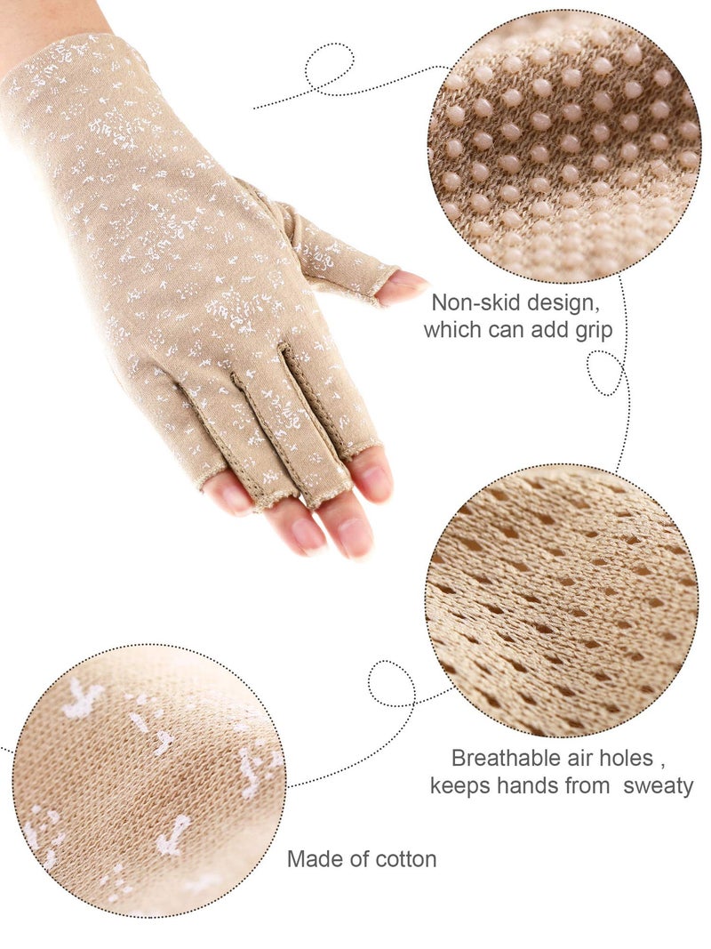 Maxdot 2 Pairs Women Sunblock Fingerless Gloves UV Protection Driving Gloves Summer Mitten Non Slip for Outdoor Cycling Manicures (Grey,Khaki) - Image 4