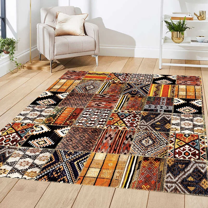 Vagonik Patchwork Patchwork Authentic Kilim Patterned Digital Printed Carpet Non-Slip Based Washable Carpet