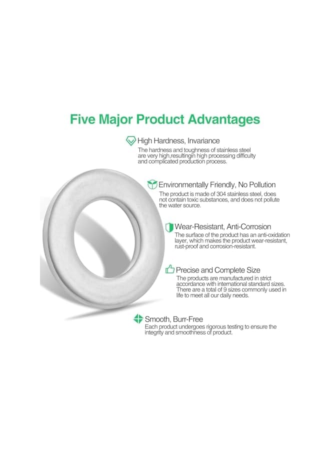 304 Stainless Steel Flat Washers Set 580 Pieces, 9 Sizes - M2 M2.5 M3 M4 M5 M6 M8 M10 M12 Suitable for Home Decoration, Factories Repair, Kitchens, Shops and Outdoor Construction - Image 4