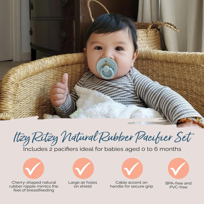 Itzy Ritzy Natural Rubber Newborn Pacifiers (Set of 2) - Baby Pacifiers with Cherry-Shaped Nipple & Large Air Holes for Added Safety; Set of 2 Binkies in Coconut & Toast (Ages 0 - 6 Months) - Image 3