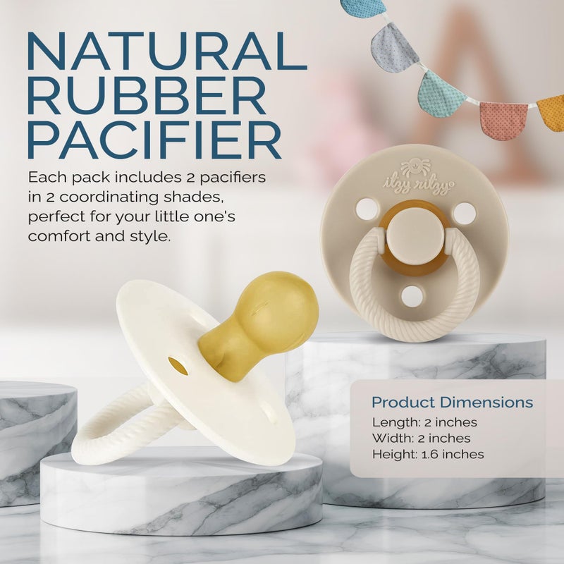 Itzy Ritzy Natural Rubber Newborn Pacifiers (Set of 2) - Baby Pacifiers with Cherry-Shaped Nipple & Large Air Holes for Added Safety; Set of 2 Binkies in Coconut & Toast (Ages 0 - 6 Months) - Image 5