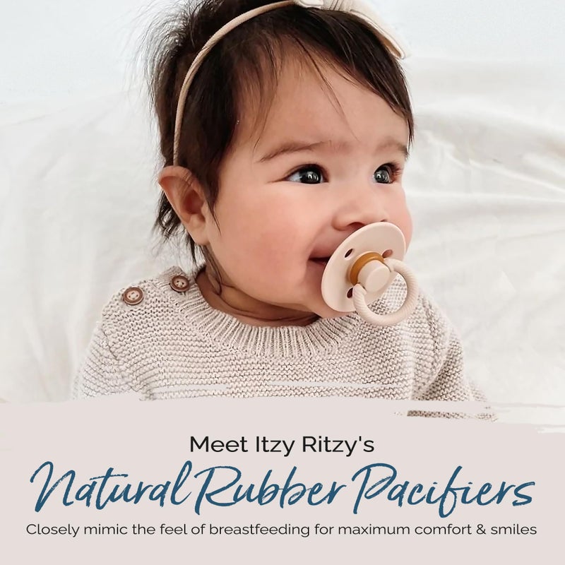 Itzy Ritzy Natural Rubber Newborn Pacifiers (Set of 2) - Baby Pacifiers with Cherry-Shaped Nipple & Large Air Holes for Added Safety; Set of 2 Binkies in Coconut & Toast (Ages 0 - 6 Months) - Image 2