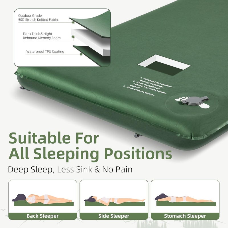 Wevelel Memory Sleeping Pad, 3.1" Ultra-Thick Foam Camping Mattress with Pillow, 9.5 R-Value Insulated - Image 2