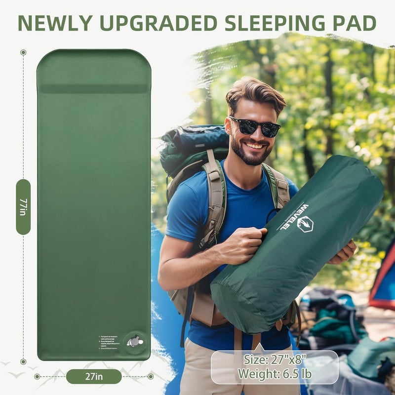 Wevelel Memory Sleeping Pad, 3.1" Ultra-Thick Foam Camping Mattress with Pillow, 9.5 R-Value Insulated - Image 5