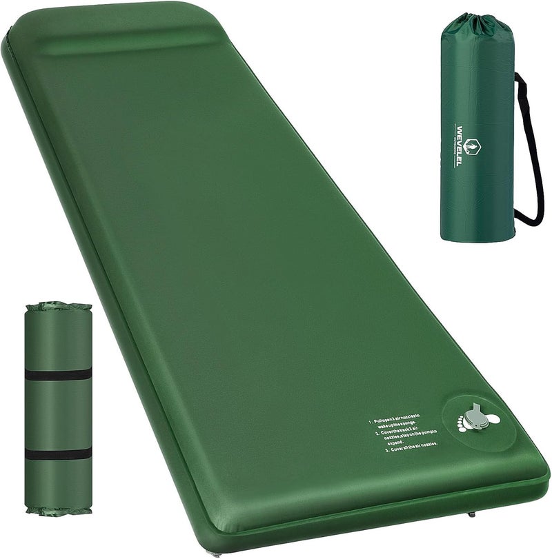 Wevelel Memory Sleeping Pad, 3.1" Ultra-Thick Foam Camping Mattress with Pillow, 9.5 R-Value Insulated - Image 1