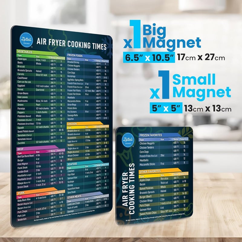 LOTTELI KITCHEN Air Fryer Magnetic Cheat Sheet Set - Air Fryer Accessories Cookbook - Easy to Use Air Fryer Time Chart - Strong Magnet Quick Reference Air Fryer Cooking Guide for Frying (Black) - Image 4
