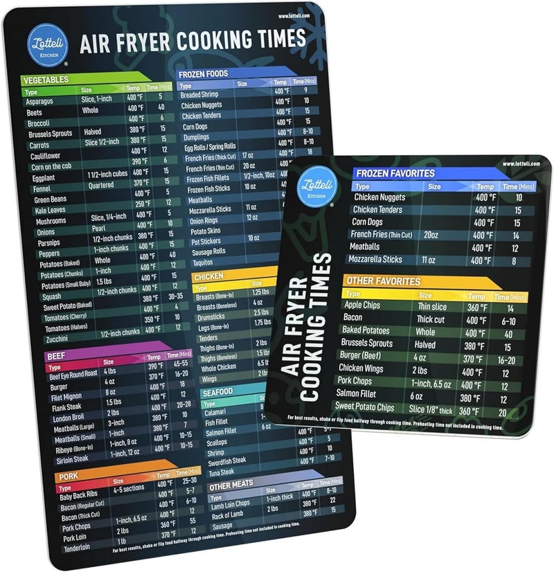 LOTTELI KITCHEN Air Fryer Magnetic Cheat Sheet Set - Air Fryer Accessories Cookbook - Easy to Use Air Fryer Time Chart - Strong Magnet Quick Reference Air Fryer Cooking Guide for Frying (Black) - Image 1