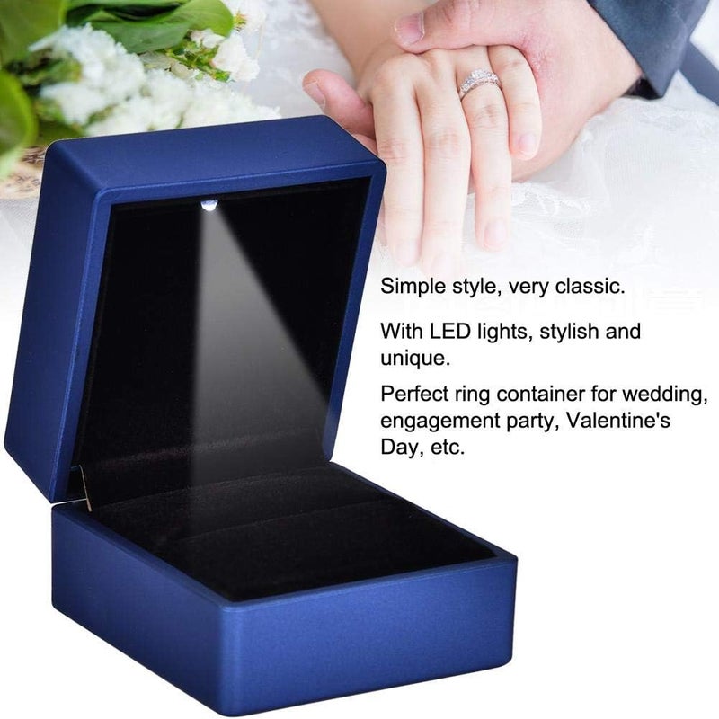 woobles Ring Box, LED Jewelry Gift Box Case Ring Box, Jewelry Box, Wedding Ring Box/Container, Jewelry Pendant Holder Storage Box With with Light, LED Lighted up Storage Holder Display Case(blue) - Image 2