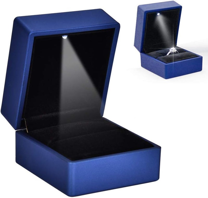 woobles Ring Box, LED Jewelry Gift Box Case Ring Box, Jewelry Box, Wedding Ring Box/Container, Jewelry Pendant Holder Storage Box With with Light, LED Lighted up Storage Holder Display Case(blue) - Image 3