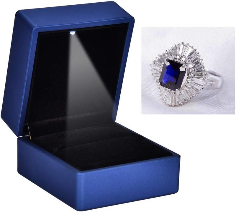 woobles Ring Box, LED Jewelry Gift Box Case Ring Box, Jewelry Box, Wedding Ring Box/Container, Jewelry Pendant Holder Storage Box With with Light, LED Lighted up Storage Holder Display Case(blue) - Image 5