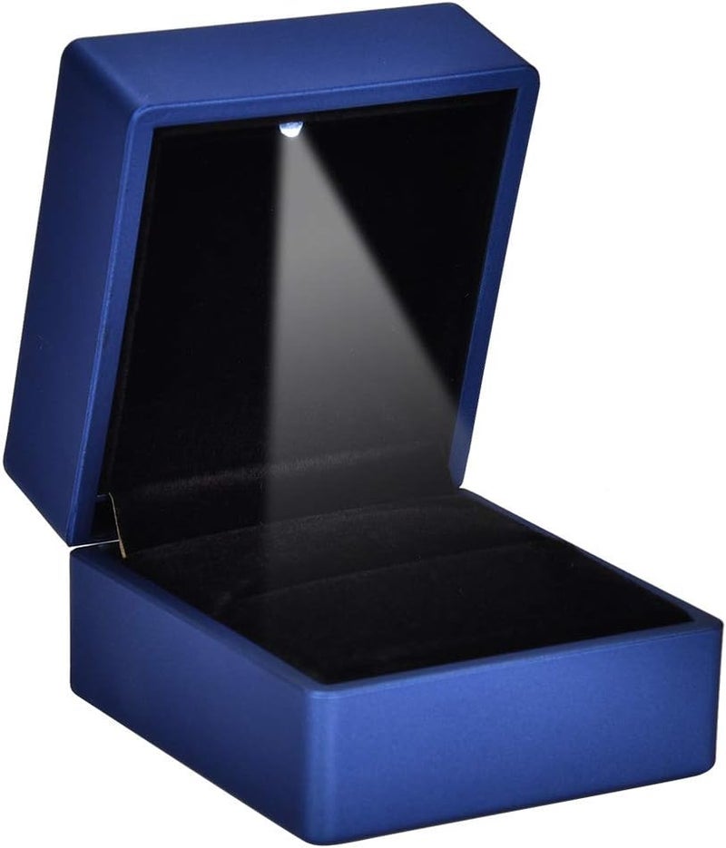 woobles Ring Box, LED Jewelry Gift Box Case Ring Box, Jewelry Box, Wedding Ring Box/Container, Jewelry Pendant Holder Storage Box With with Light, LED Lighted up Storage Holder Display Case(blue) - Image 1