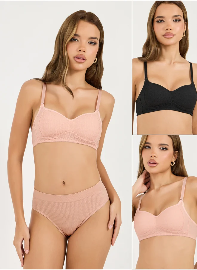 Styli Pack of 2 - Padded Non Wired Textured Comfort Bra