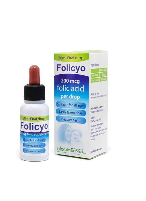 Folicyo (Folic acid drops), 200 mcg, 30ml.