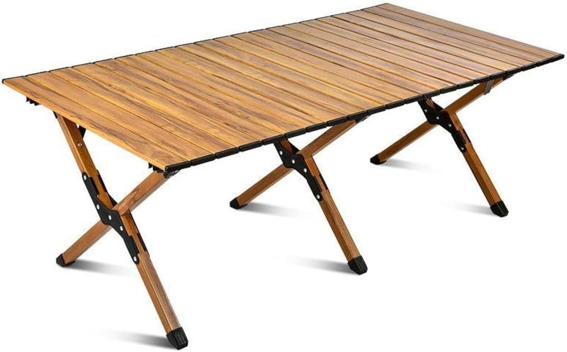 Maykela Outdoor Folding Egg-roll Table Folding Table,Portable Picnic Table,Folding Picnic Table,Wooden Folding Table,Party Dining Camp Table,Adjustable Height Roll Up Floor Table Indoor Outdoor BBQ - Image 1