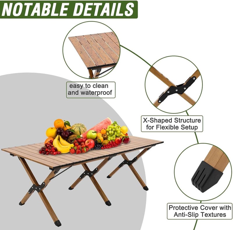 Maykela Outdoor Folding Egg-roll Table Folding Table,Portable Picnic Table,Folding Picnic Table,Wooden Folding Table,Party Dining Camp Table,Adjustable Height Roll Up Floor Table Indoor Outdoor BBQ - Image 3