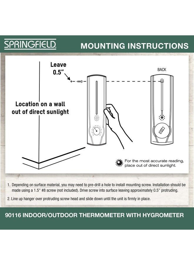 Springfield Vertical Thermometer and Hygrometer, Indoor Outdoor Thermometer, Wireless Humidity Meter for Patio, Garden, or Nursery areas (9.125-Inch) - Image 5