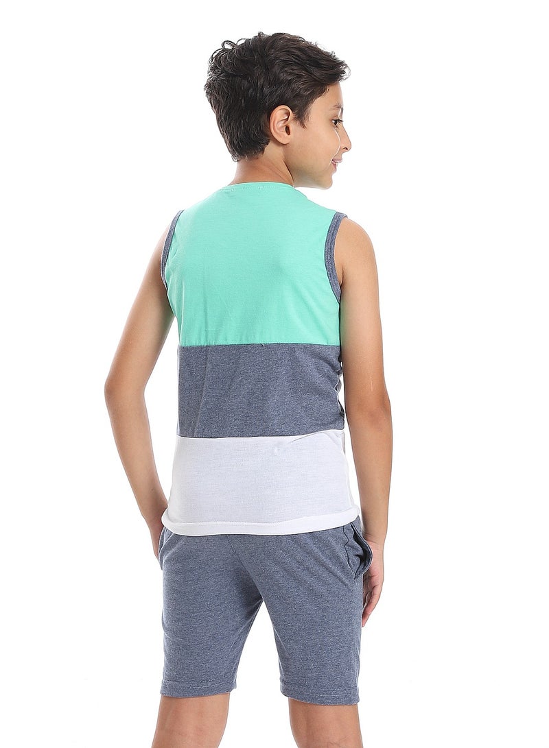 Andora طقم بيجامة ميني مونستر للأولاد باللون الأخضر الفاتح والرمادي والأبيض متعدد الألوان - Image 4