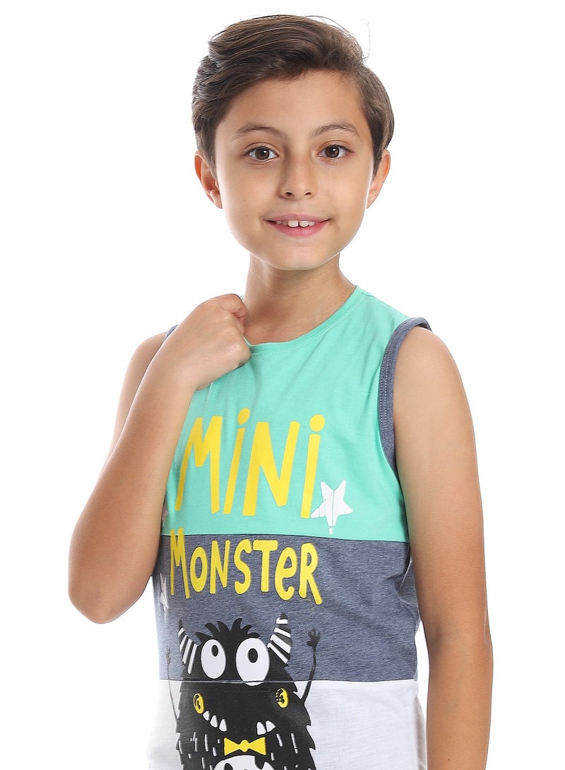 Andora طقم بيجامة ميني مونستر للأولاد باللون الأخضر الفاتح والرمادي والأبيض متعدد الألوان - Image 5